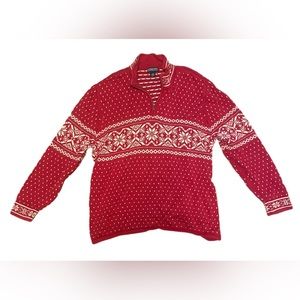 Vintage Land's End Red Quarter-Zip Nordic Christmas Sweater Heavy Cotton Knit